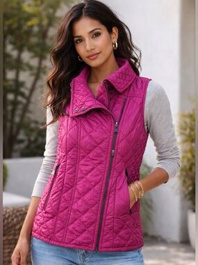 Marc New York Andrew Marc Fuchsia Quilted Asymmetrical Zip Vest NWT Size Medium